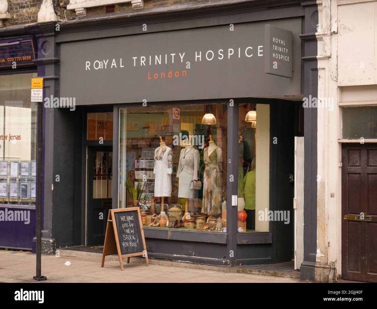 London, September 2021: Royal Trinity Hospice charity shop on Fulham Road Stock Photo