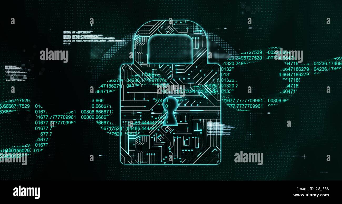Files icons forming security padlock icon and data processing against ...