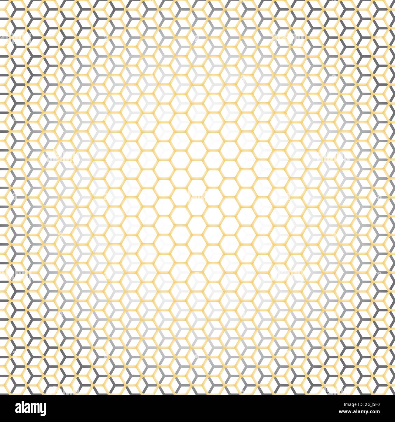 Abstract, golden colored and hexagonal mosaic pattern. Golden frames on white background. Vector illustration Stock Vector