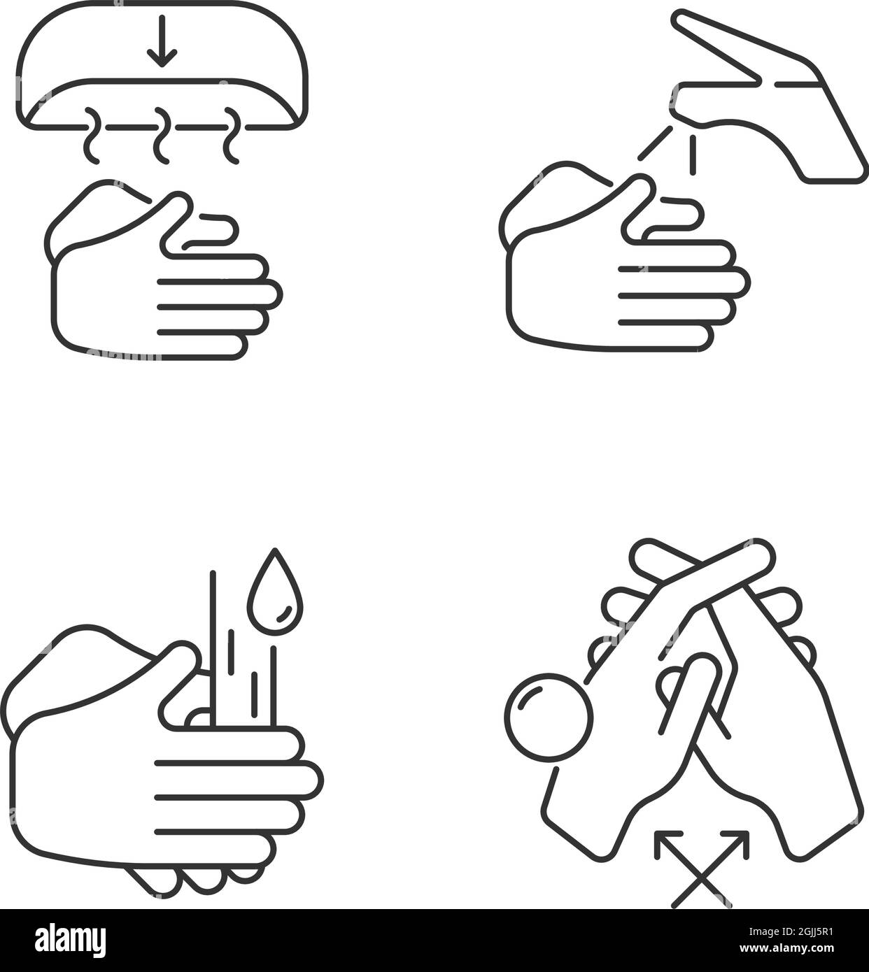 Proper handwashing linear icons set Stock Vector