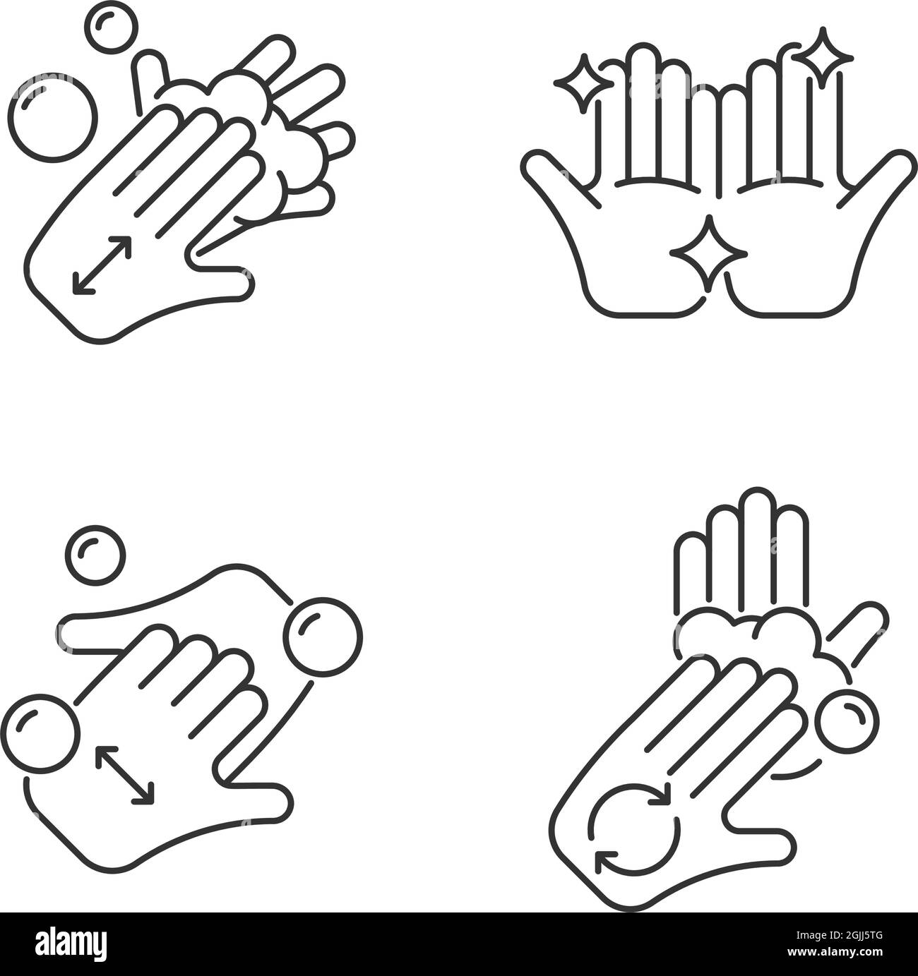 Washing hands instruction linear icons set Stock Vector