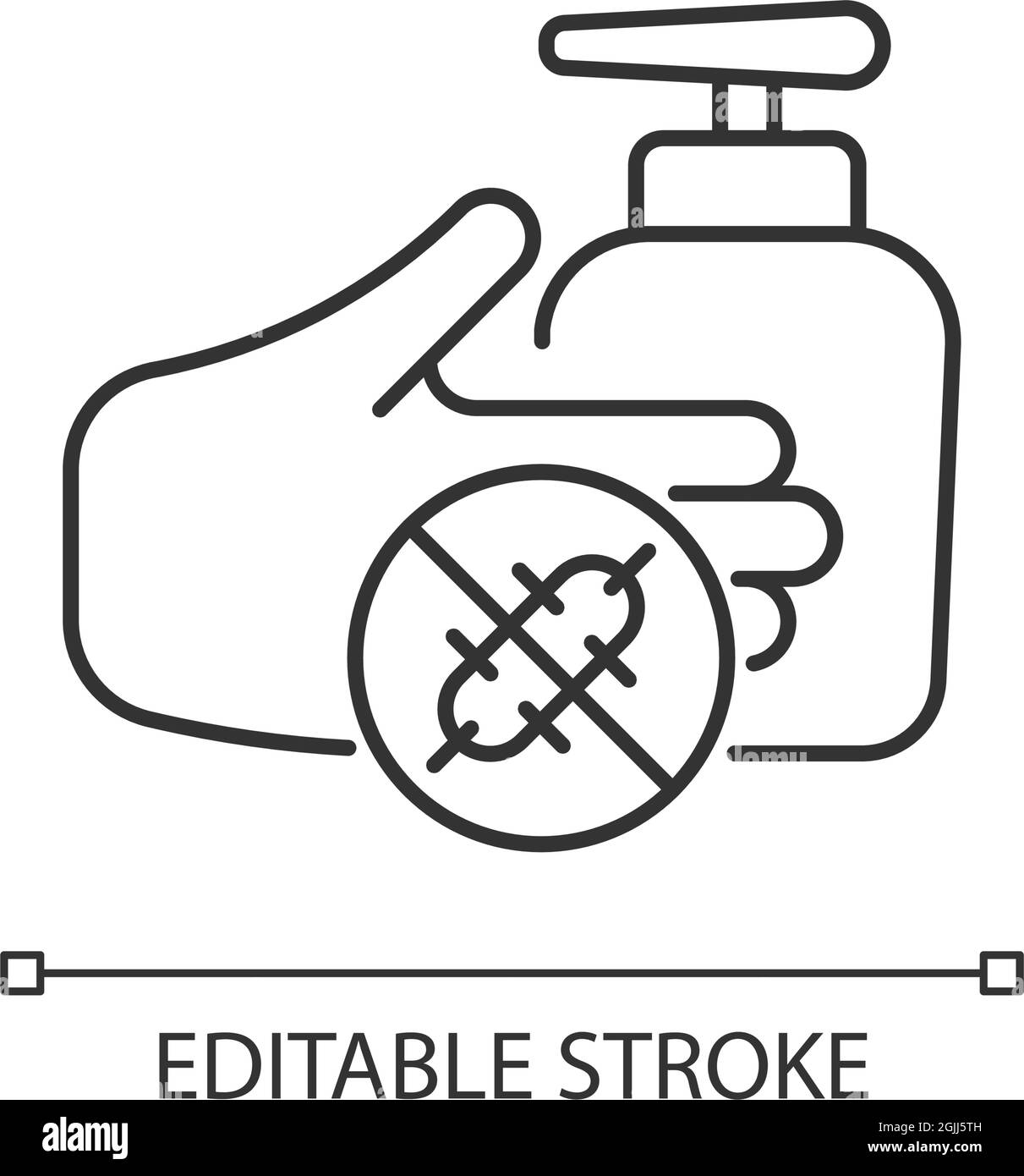 Antiseptic hand washing linear icon Stock Vector