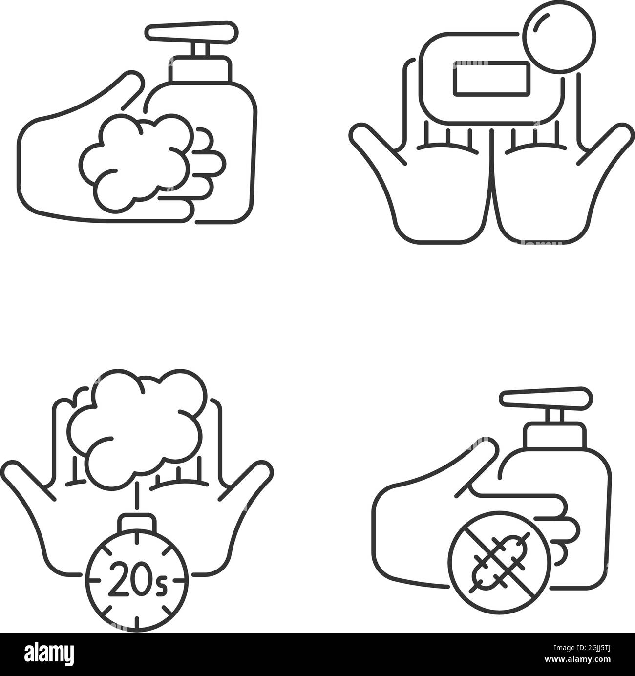 Hand hygiene linear icons set Stock Vector