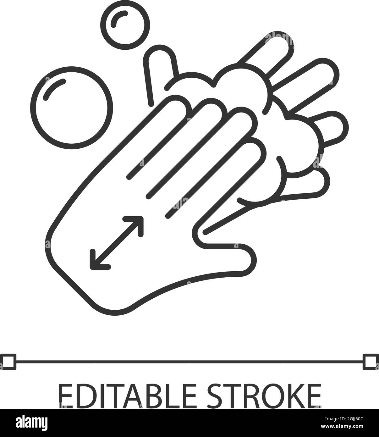 Lathering back of hands linear icon Stock Vector