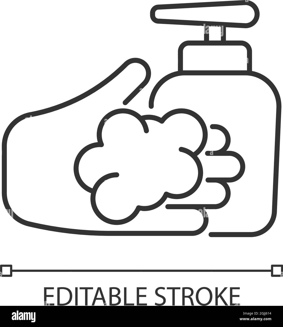Washing with liquid soap linear icon Stock Vector