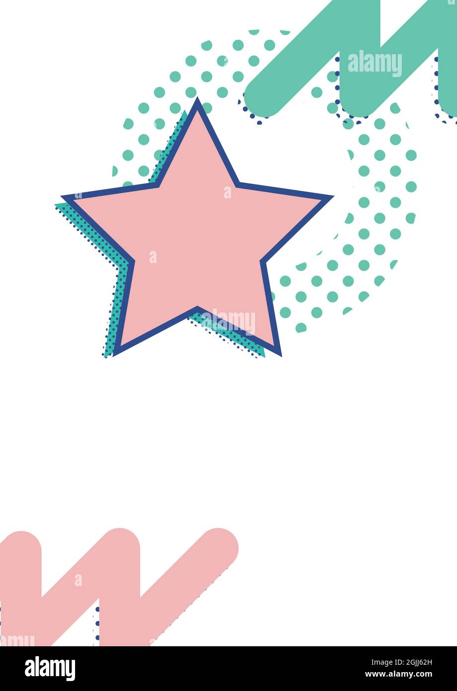 Composition of pink star with pink and green line and dot patterns on ...