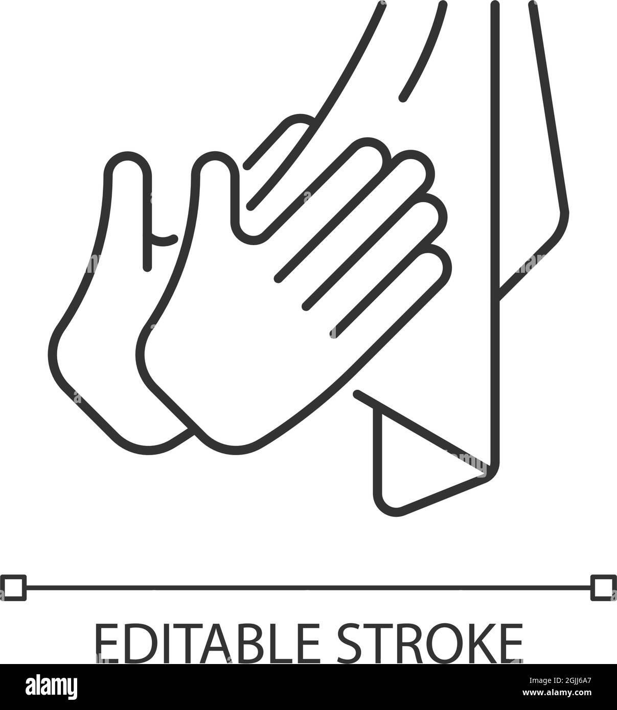 Dry hands with towel linear icon Stock Vector