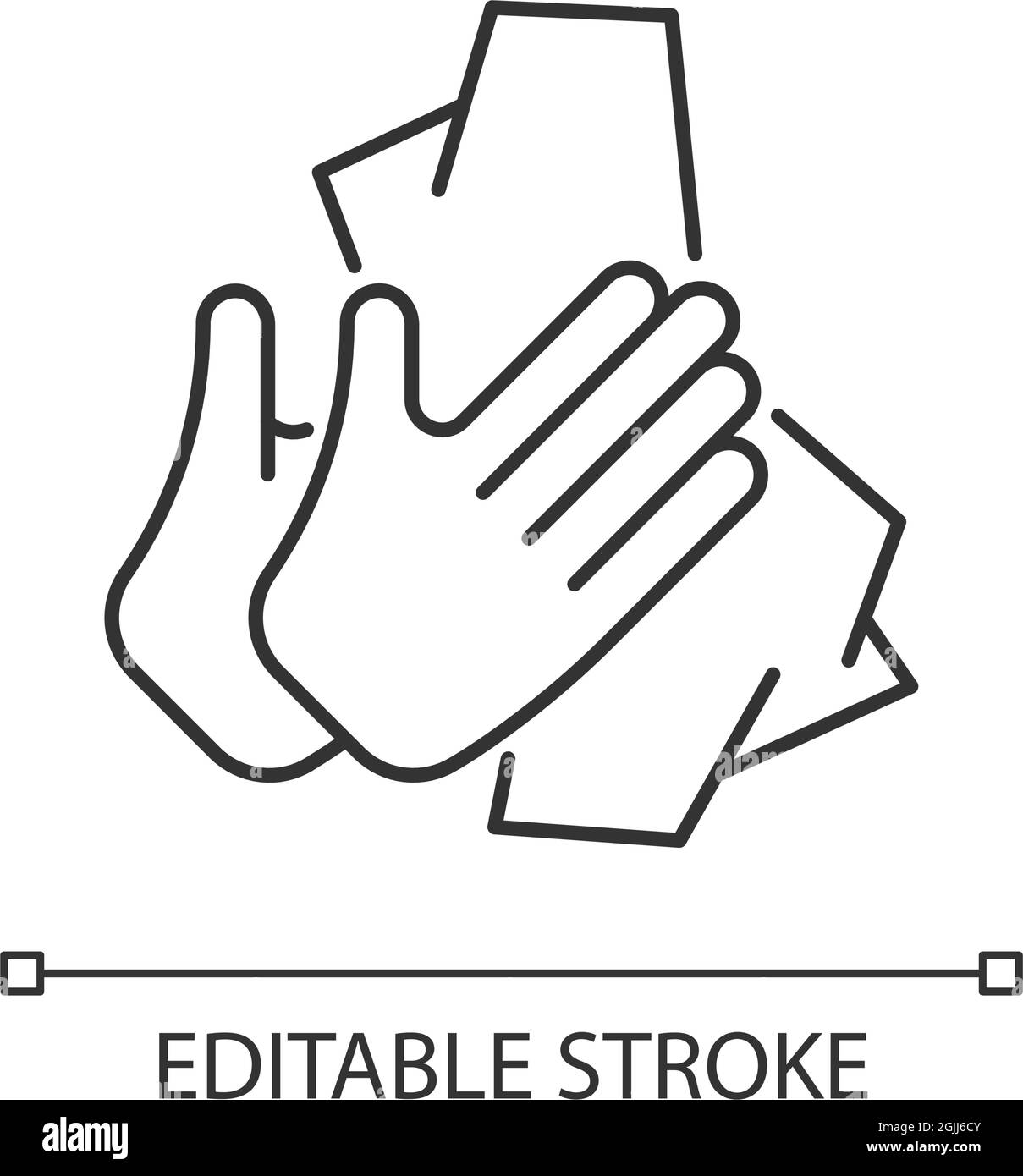 Dry hands with tissue linear icon Stock Vector