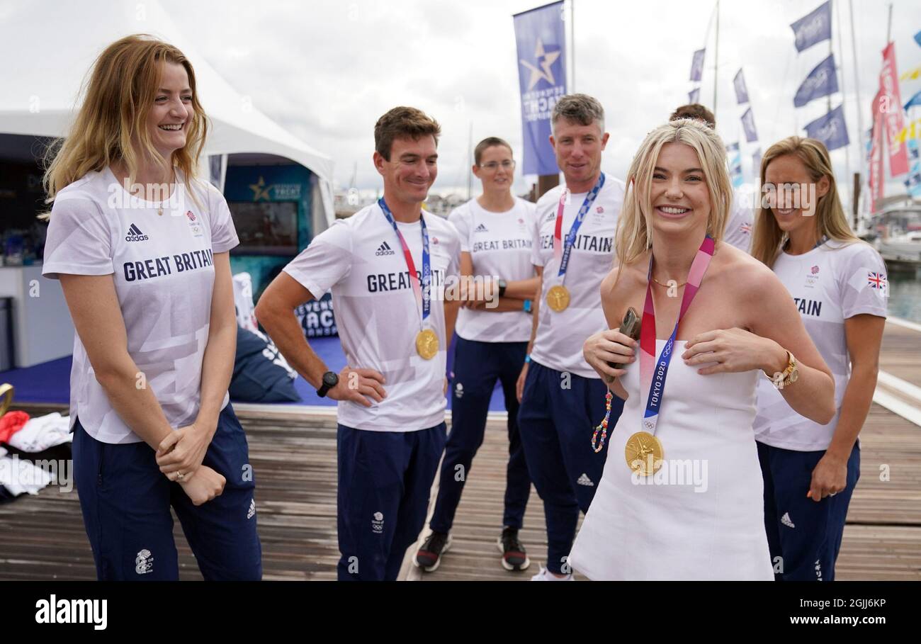 Georgia Toffolo (right), wearing the Olympic gold medal of Eilidh ...