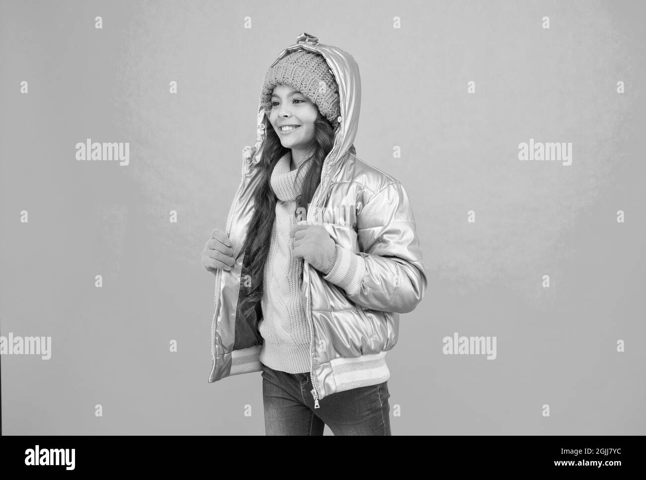 Christmas vacation. teen girl ready for winter. padded clothing style