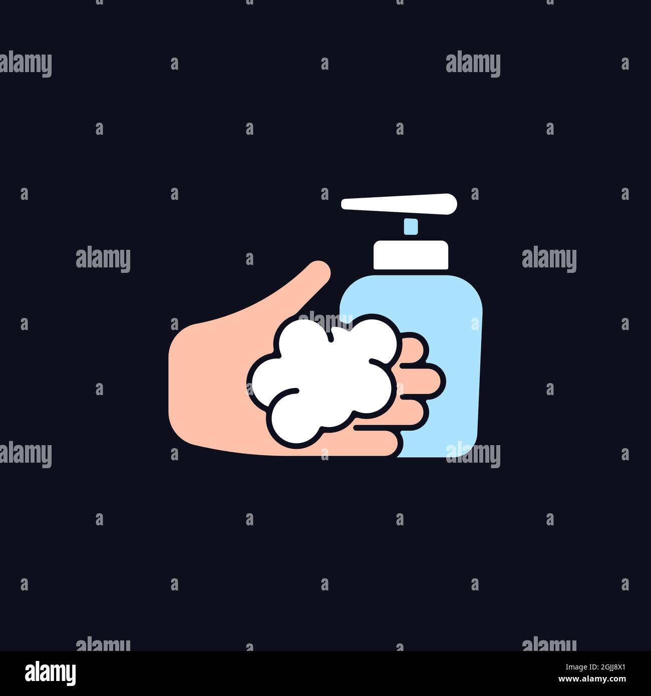 Washing with liquid soap RGB color icon for dark theme Stock Vector