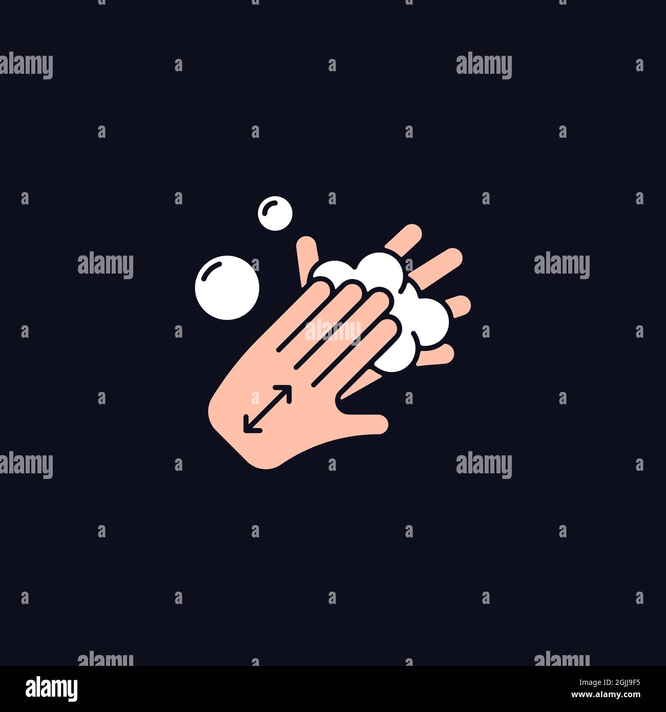 Lathering back of hands RGB color icon for dark theme Stock Vector