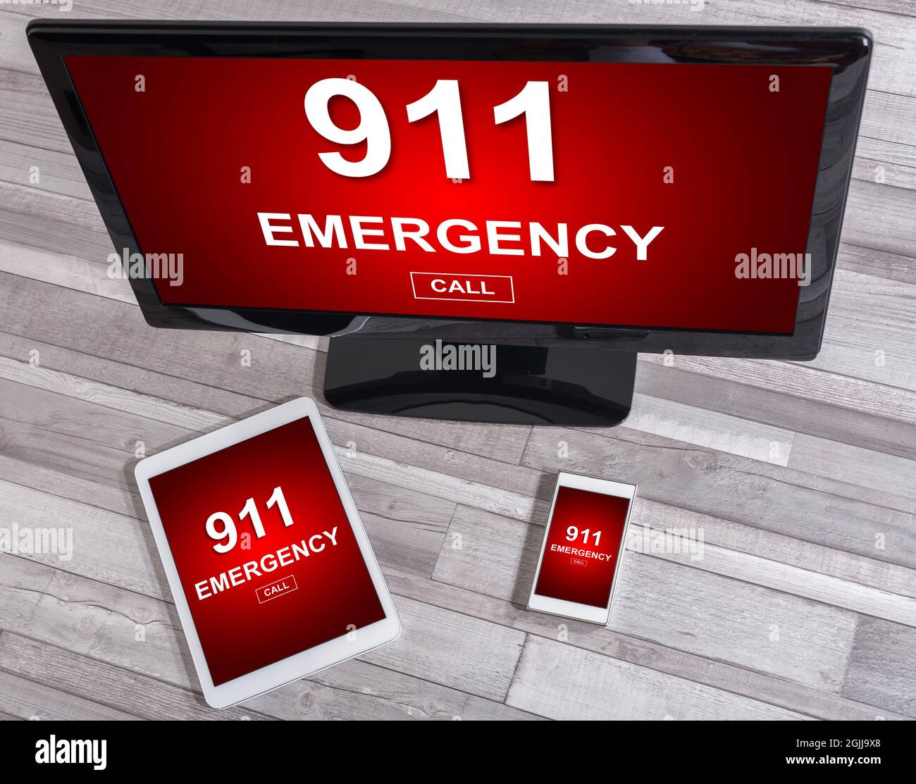 Emergency concept shown on different information technology devices Stock Photo