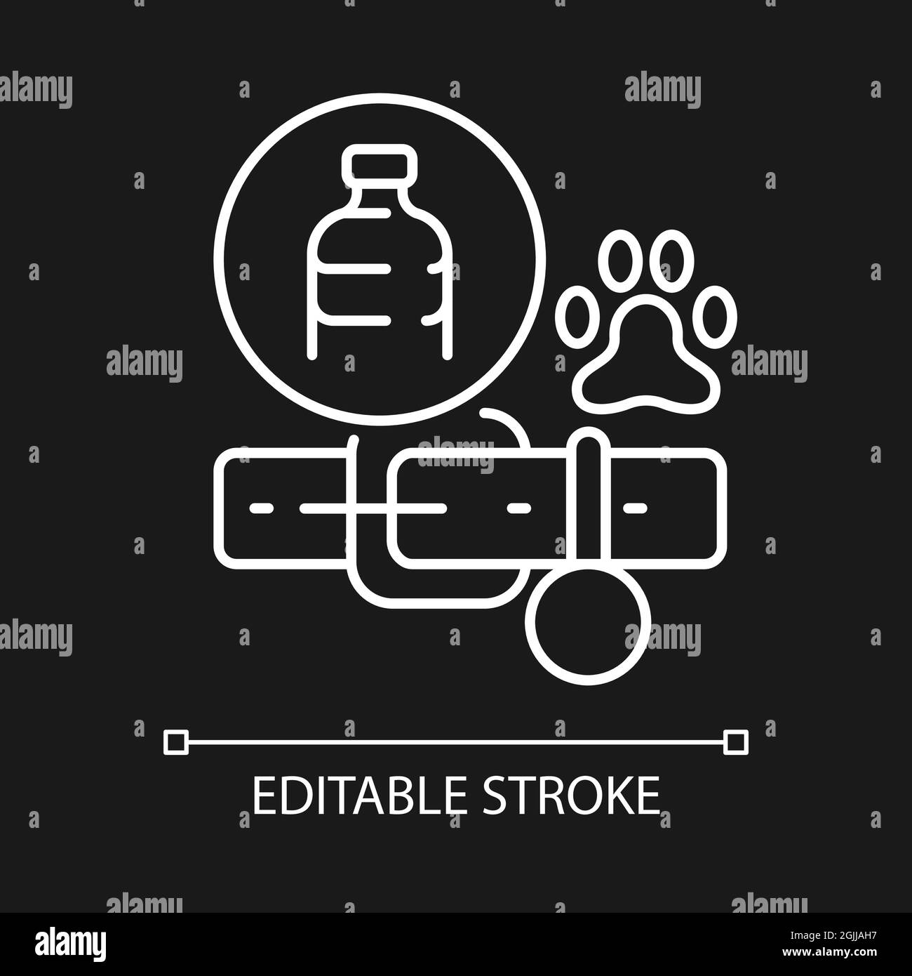 Dog collars made from plastic white linear icon for dark theme Stock Vector
