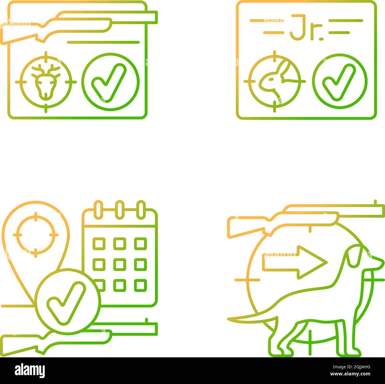 Hunting regulations gradient linear vector icons set Stock Vector