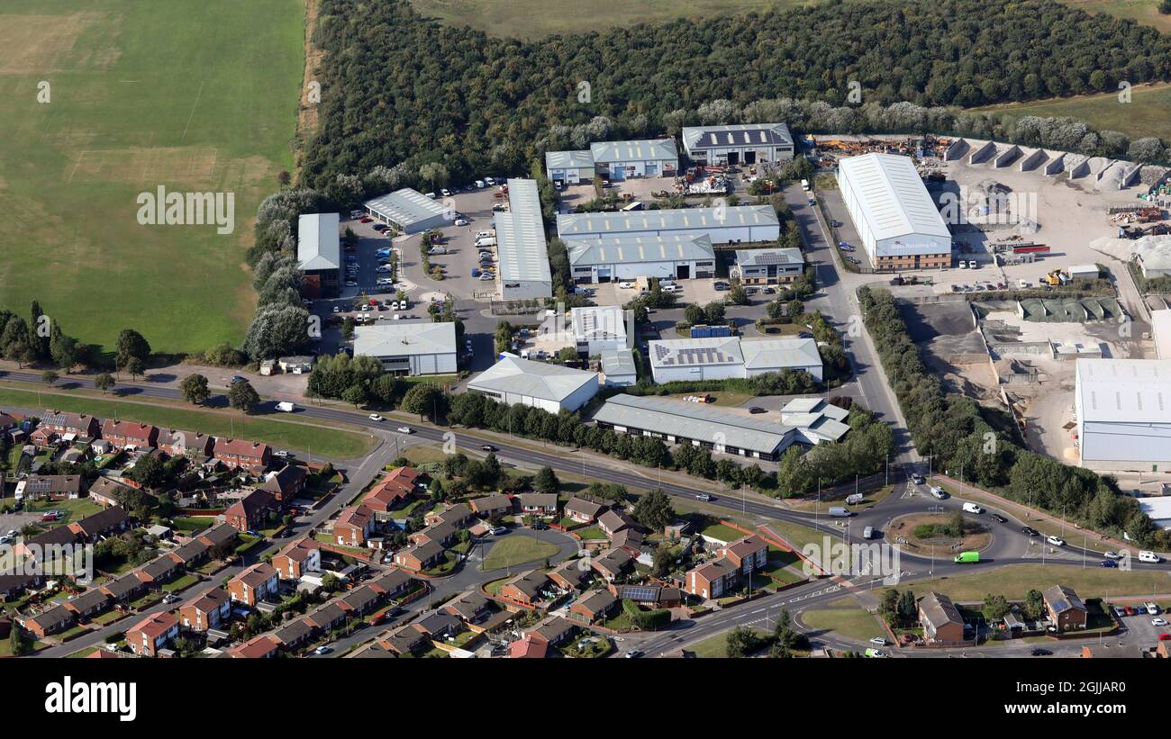 aerial view (from the south) of Wharncliffe Business Park and industry on Carlton Road, Barnsley Stock Photo