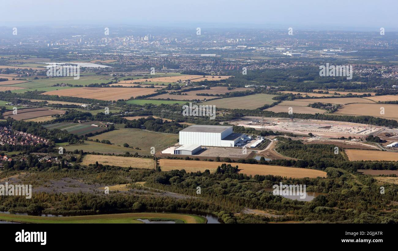 aerial view of the NewCold (cold storage facility) near Wakefield, West Yorkshire Stock Photo