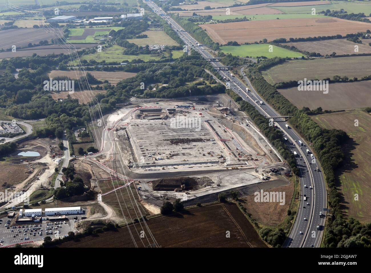 aerial view of a new cold storage facility being built near Wakefield, West Yorkshire Stock Photo