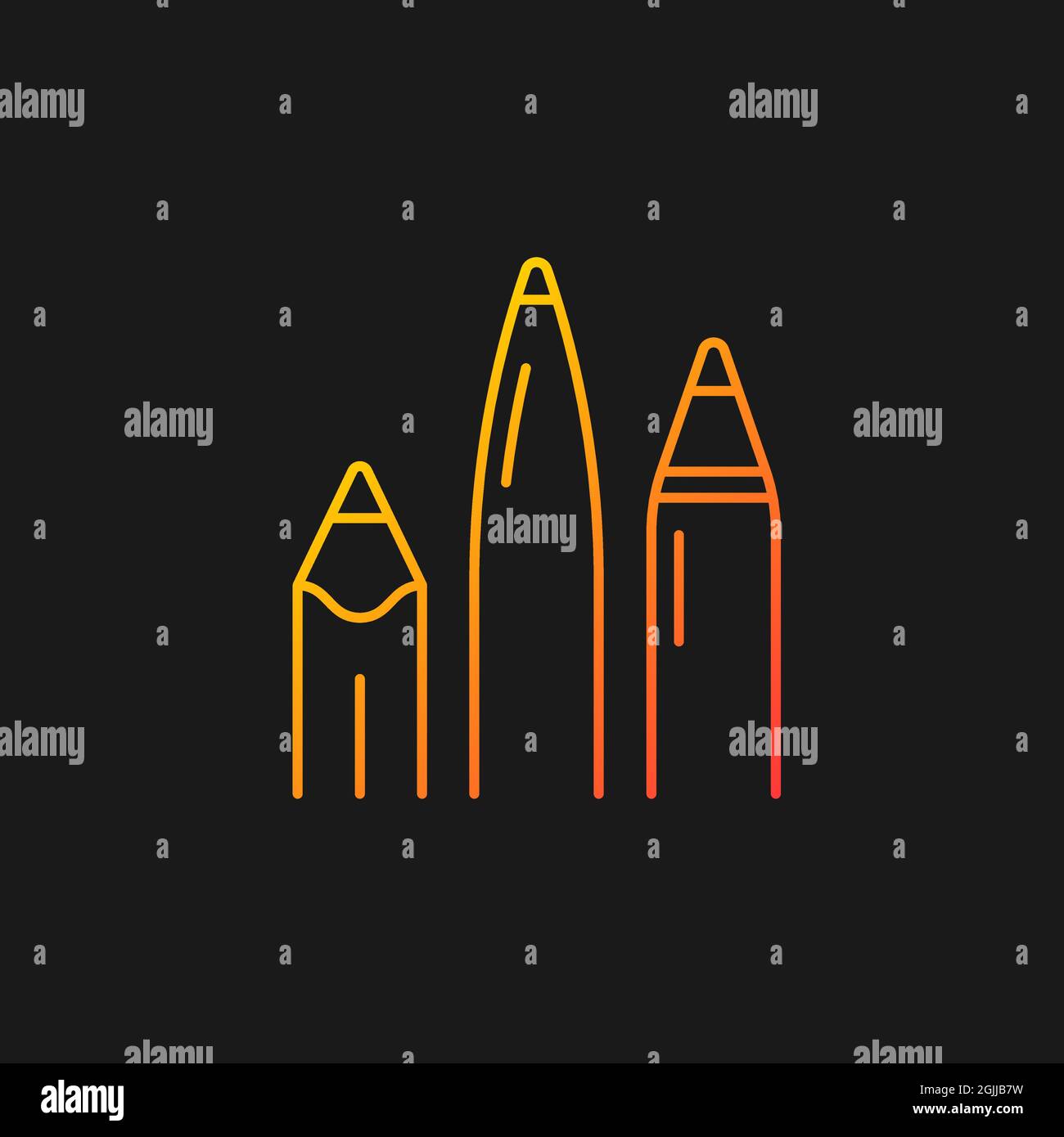Pens and pencils gradient vector icon for dark theme Stock Vector