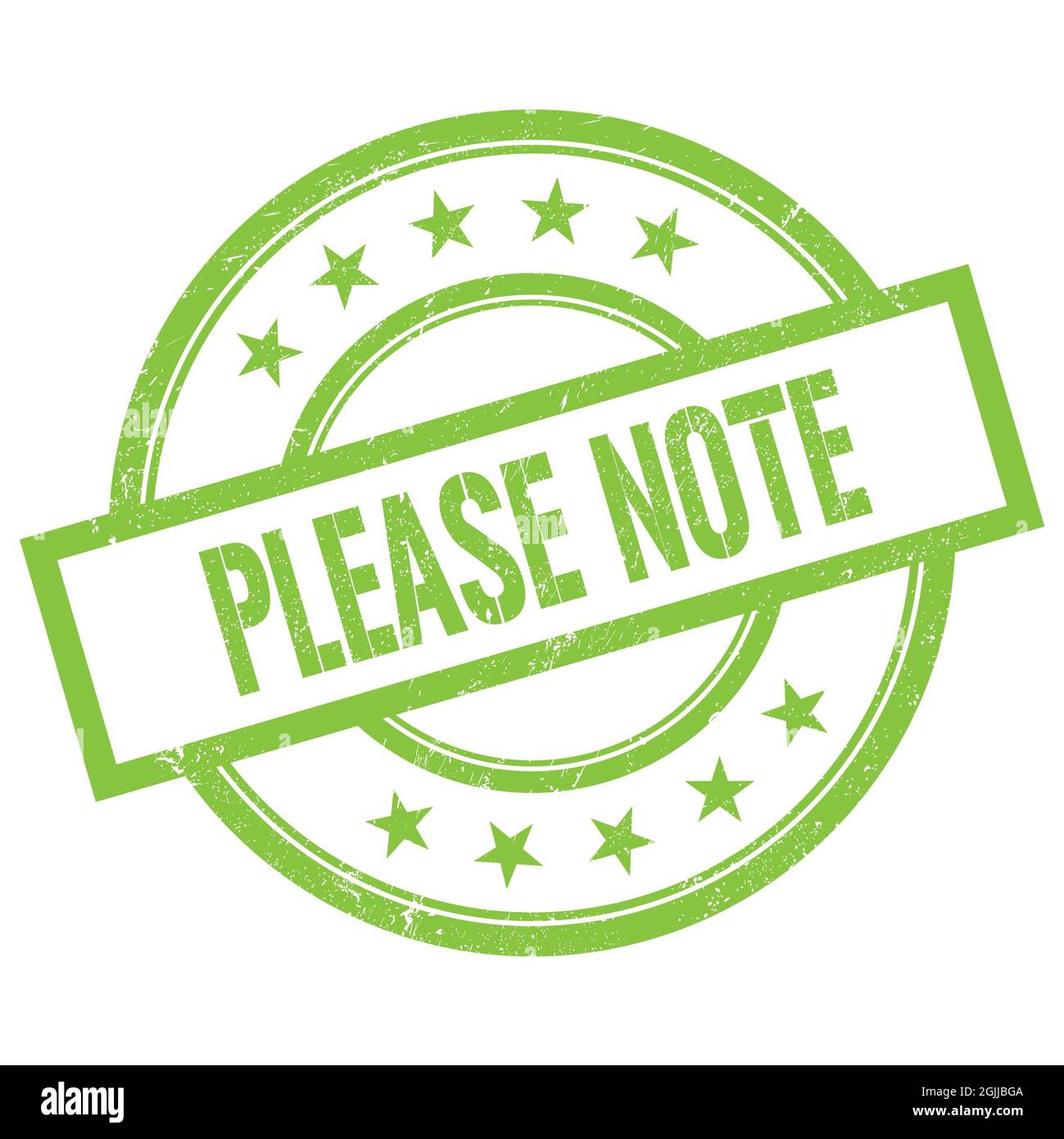 PLEASE NOTE text written on green round vintage rubber stamp Stock ...
