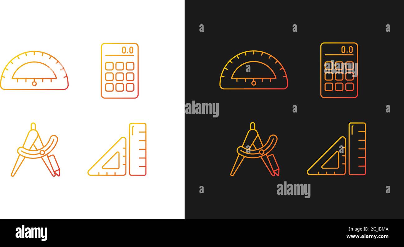 Architecture student tools gradient icons set for dark and light mode Stock Vector