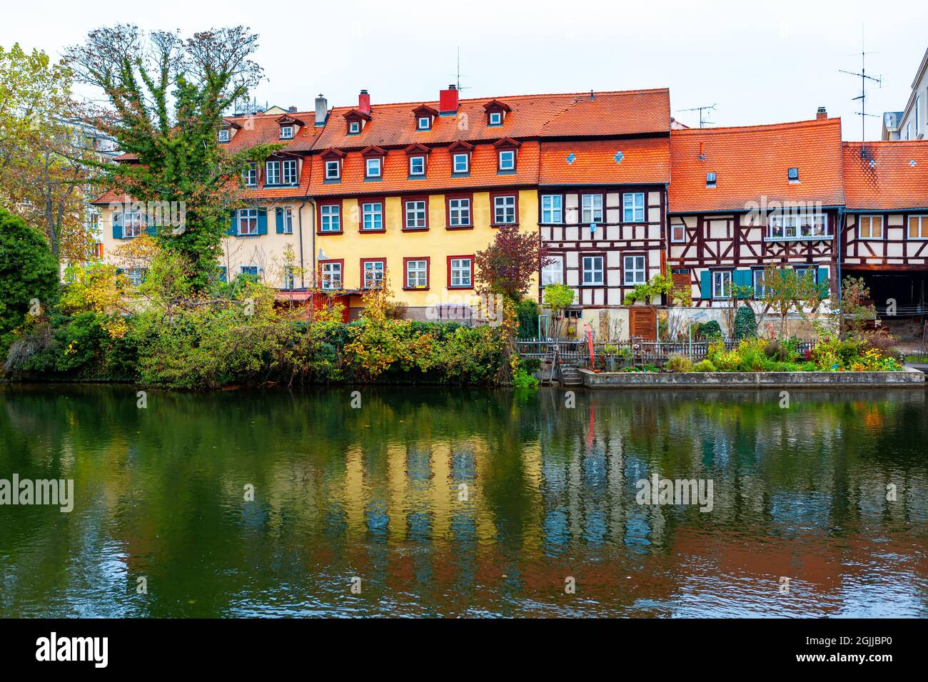 Houses situated at the Regnitz riverside in Bamberg . Coastal houses