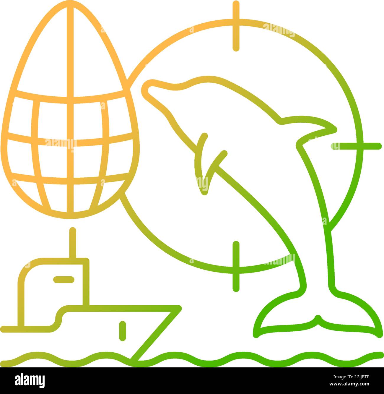 Dolphin drive hunting gradient linear vector icon Stock Vector