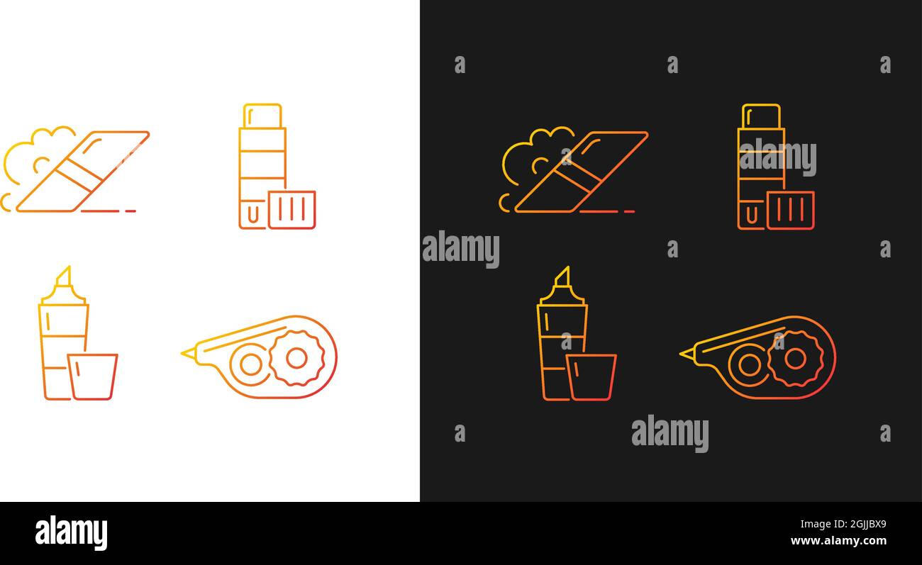 School accessories gradient icons set for dark and light mode Stock Vector