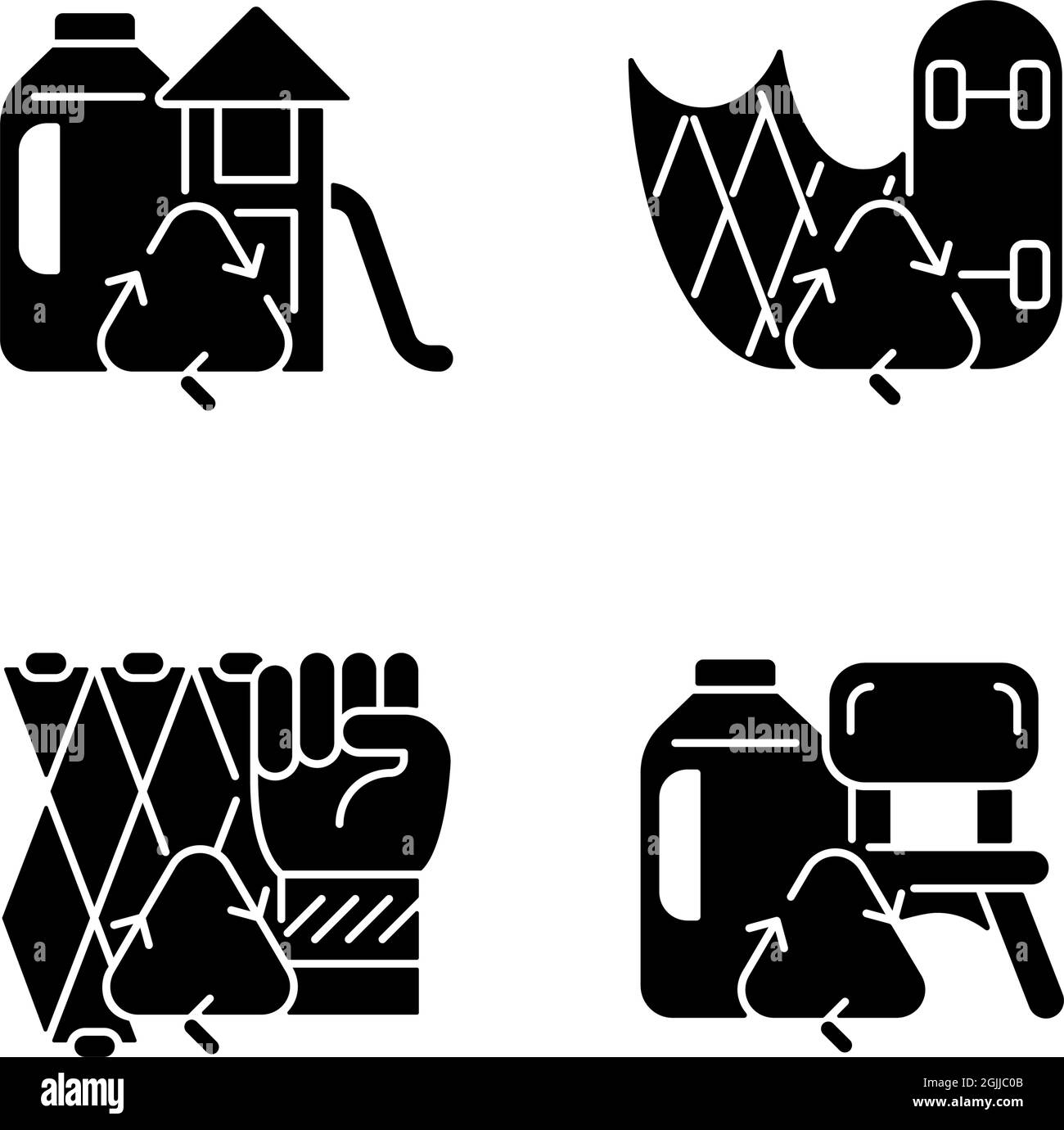 Recycling for sustainability black glyph icons set on white space Stock ...