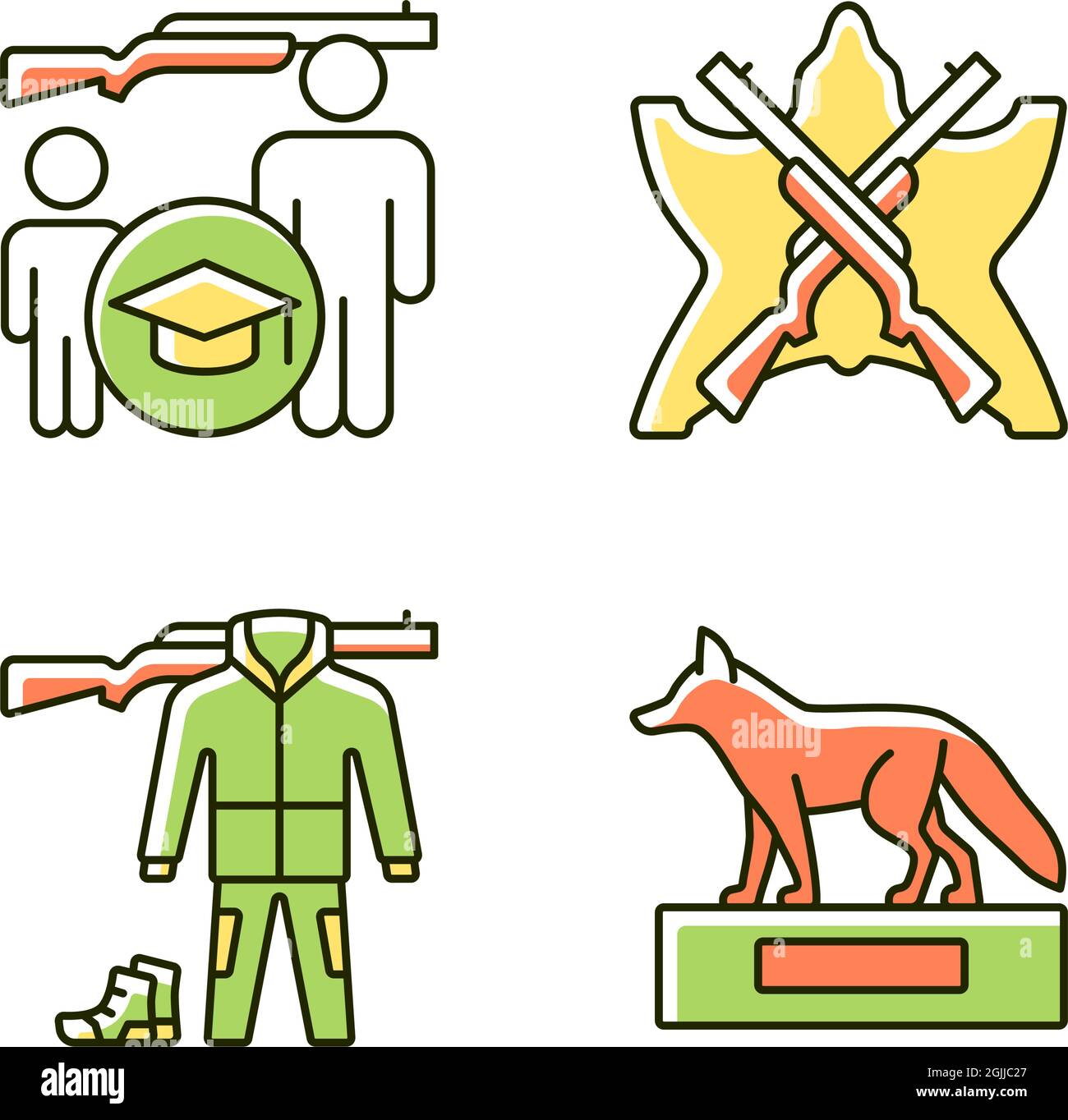 Hunting trophy and equipment RGB color icons set Stock Vector Image