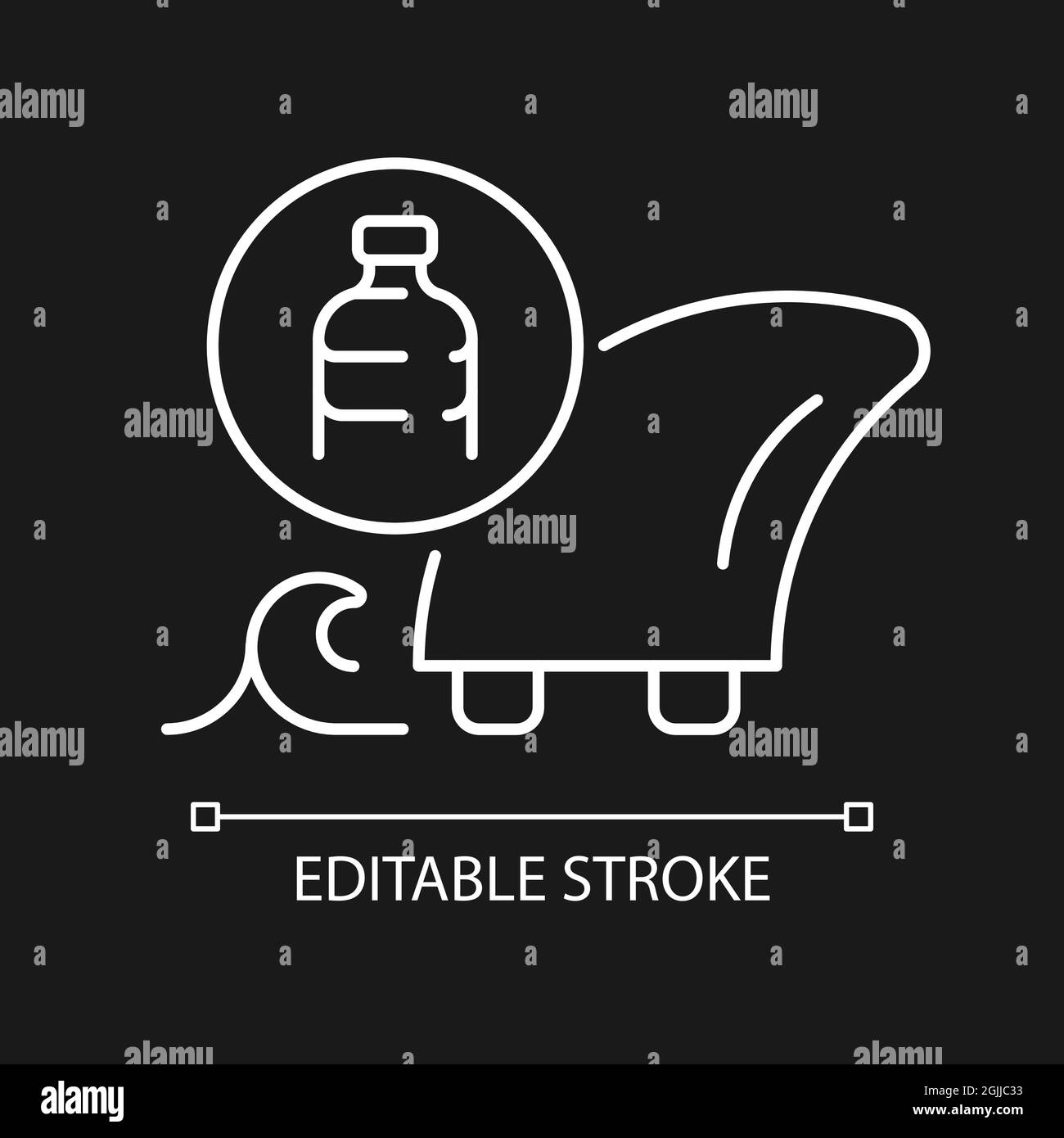 Surfboard fins from recycled waste white linear icon for dark theme