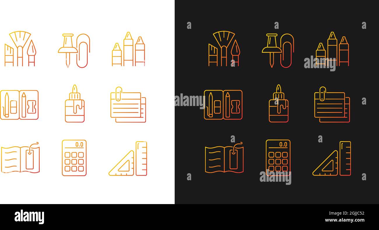 School essential equipment gradient icons set for dark and light mode Stock Vector