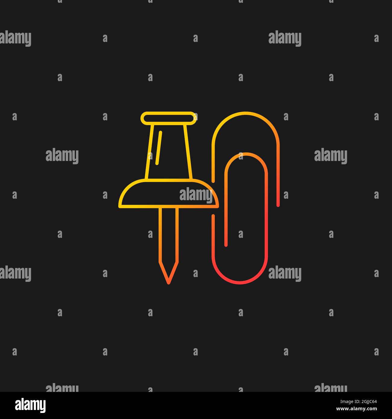 Pins and paper clips gradient vector icon for dark theme Stock Vector