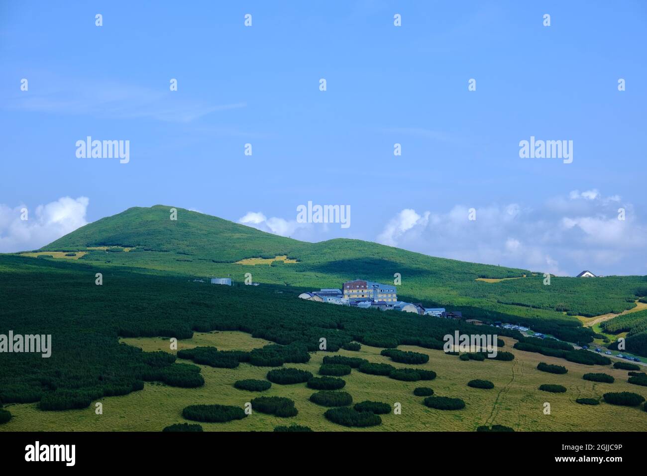 Beautiful landscape on the Bucegi Plateau, with Jepii Mari and Piatra Arsa Chalet, Carpathian Mountains, Romania Stock Photo