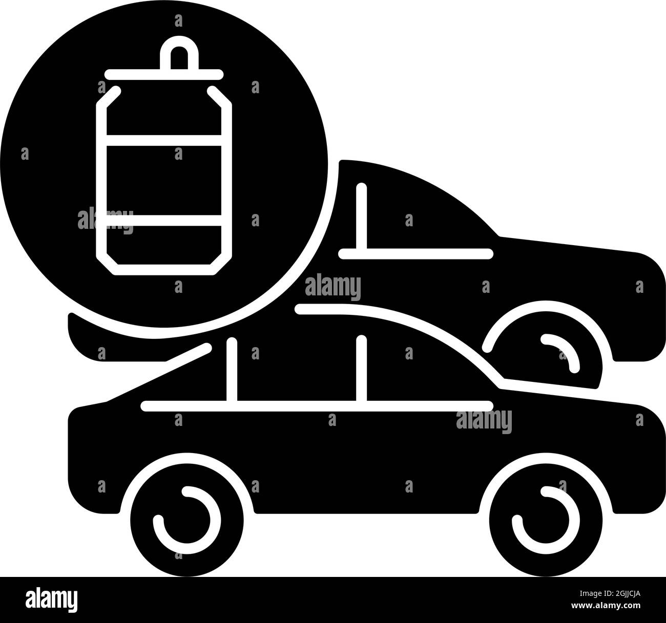 Cars made from recycled steel black glyph icon Stock Vector