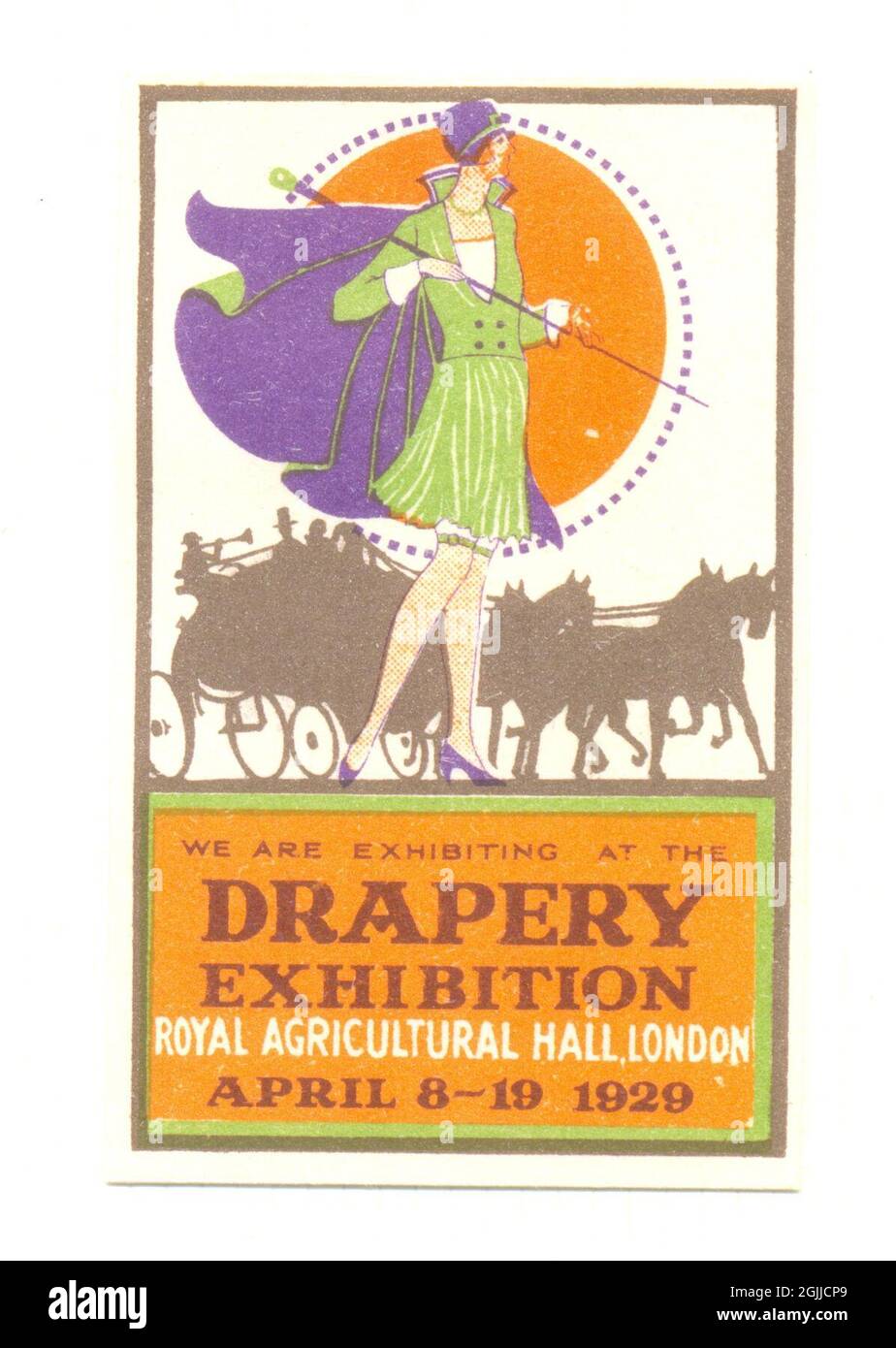 Cinderella Stamp advertising the Drapery Exhibition at the Royal Agricultural Hall, London, April 1929 Stock Photo