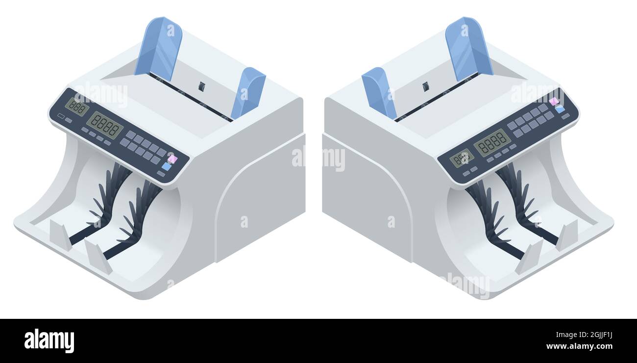 Isometric Money Counting Machine. LED Display Shows the Count of the