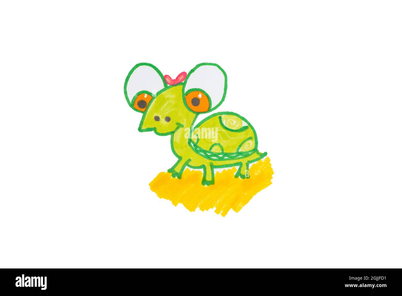 Childrens drawing of a multicolored turtle on a white background isolad.Childs picture. Fair story. Stock Photo