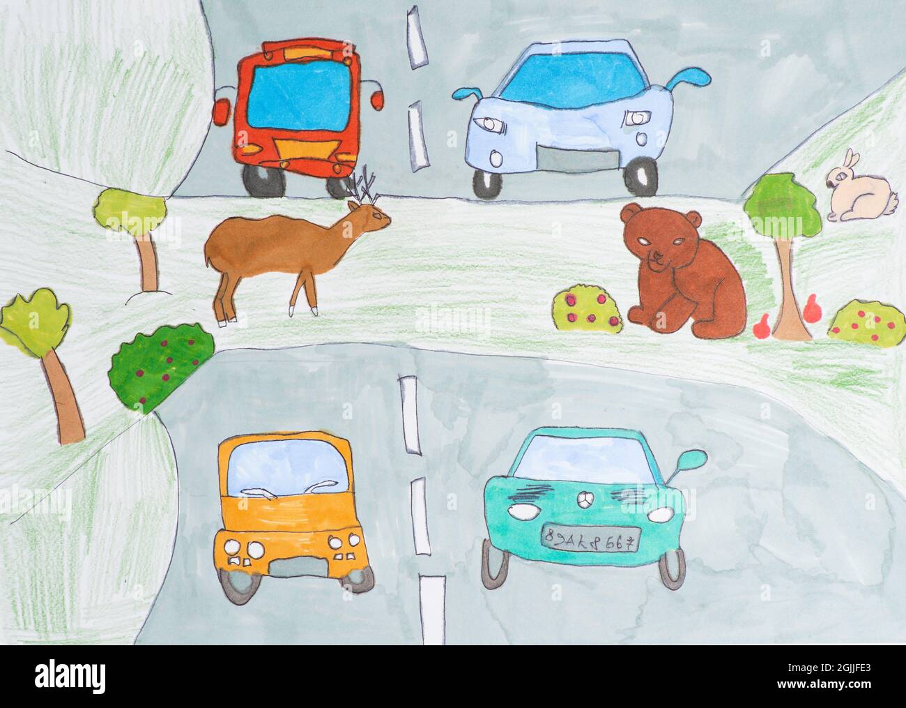 's drawing of a green animals,bridge across a freeway. Animal, Nature, protection concept. Ekoduks. Safety Green bridge across the road. S  Stock Photo - Alamy