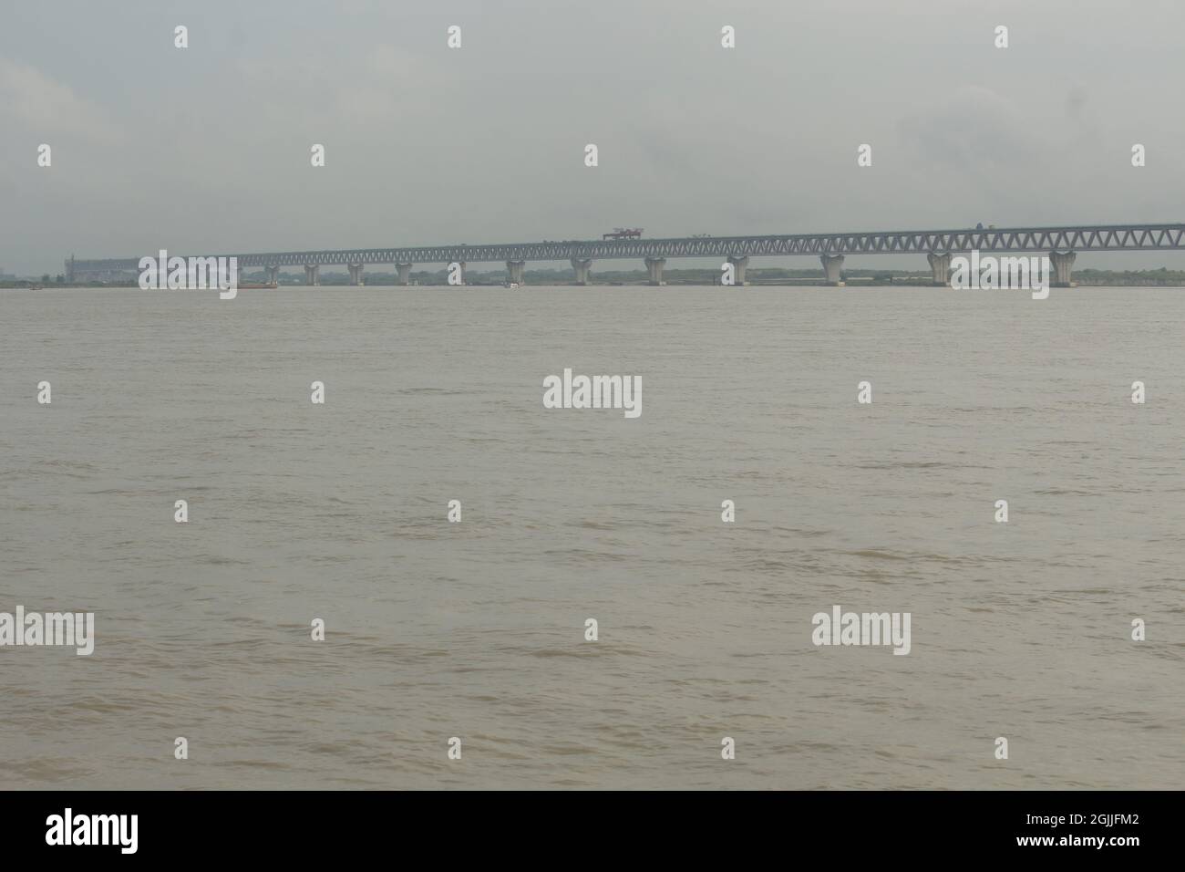 Jun 19, 2021, Approach Road, Mawa, Bangladesh. Padma Bridge in the midst of the amazing natural beauty of the river Padma Stock Photo