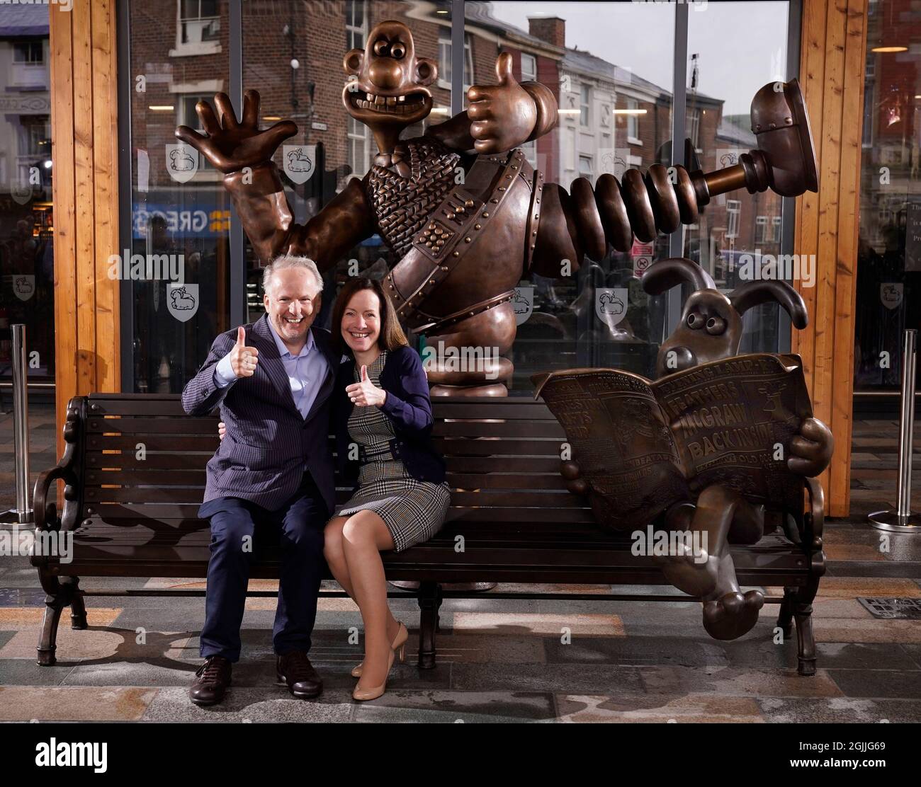 Nick Park, creator of Wallace and Gromit, Aardman Animations sits with