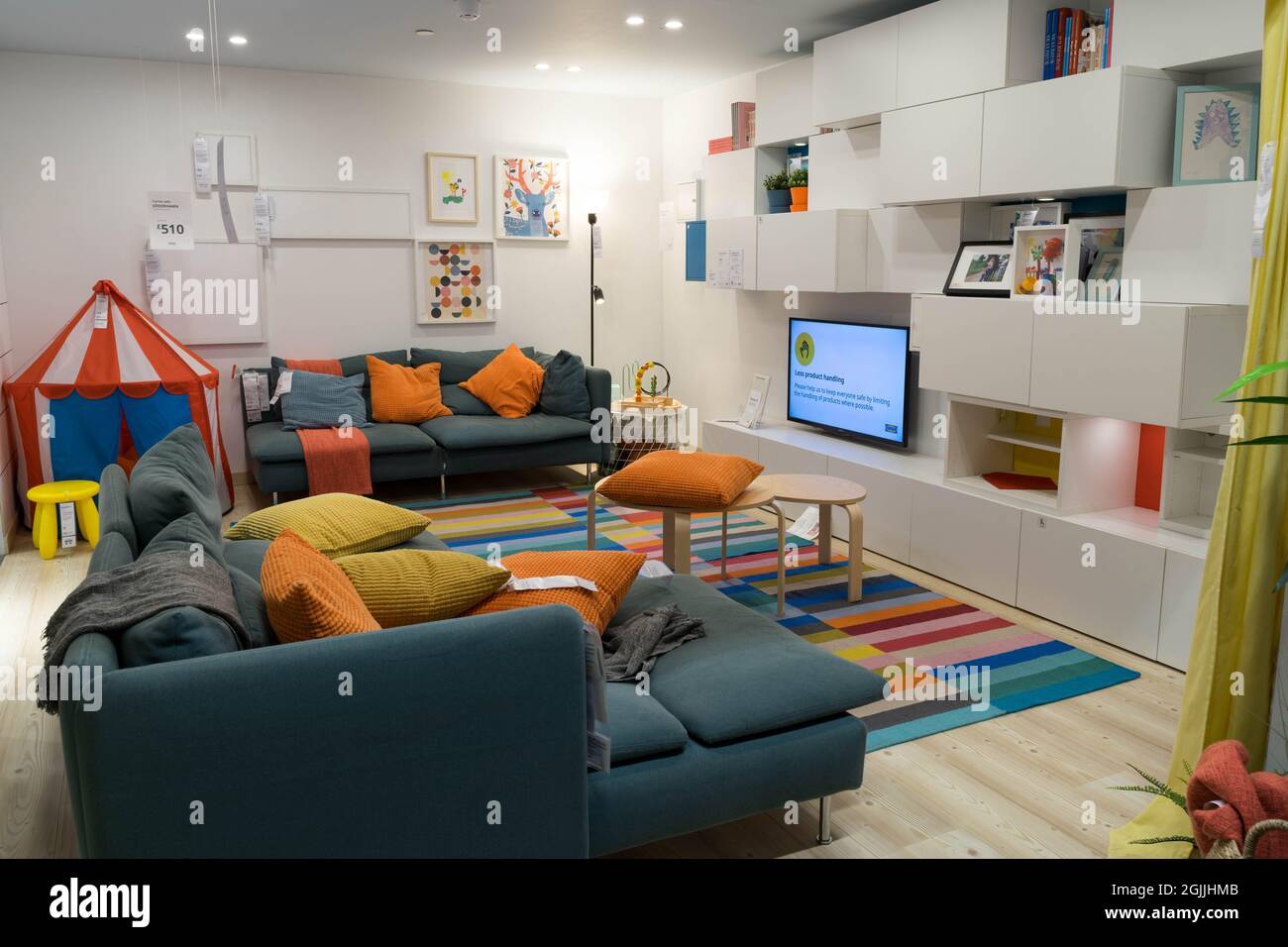 interior design. Modern and colorful Sofa sitting room with Ikea