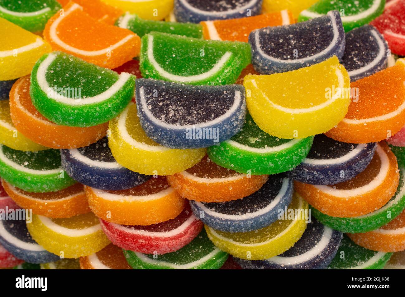 Closeup shot of arranged differently colored marmalade Stock Photo