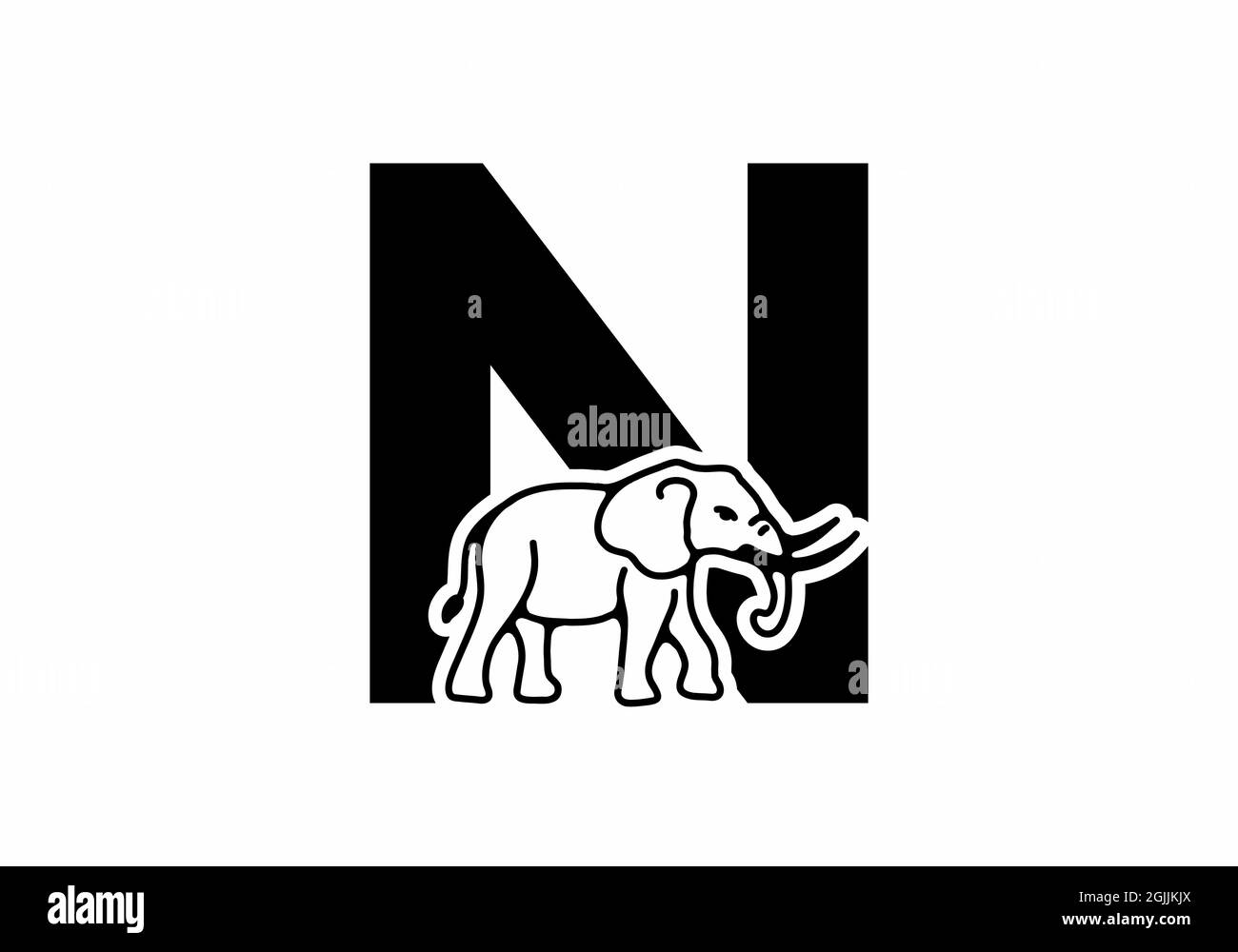 Initial letter N with elephant shape line art design Stock Vector Image ...