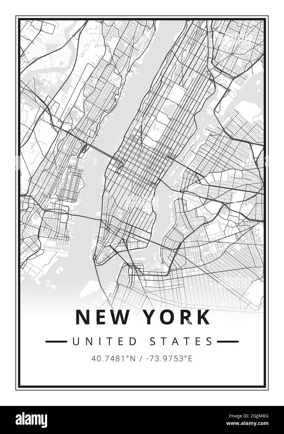 Street map art of New York city in United States - USA Stock Photo