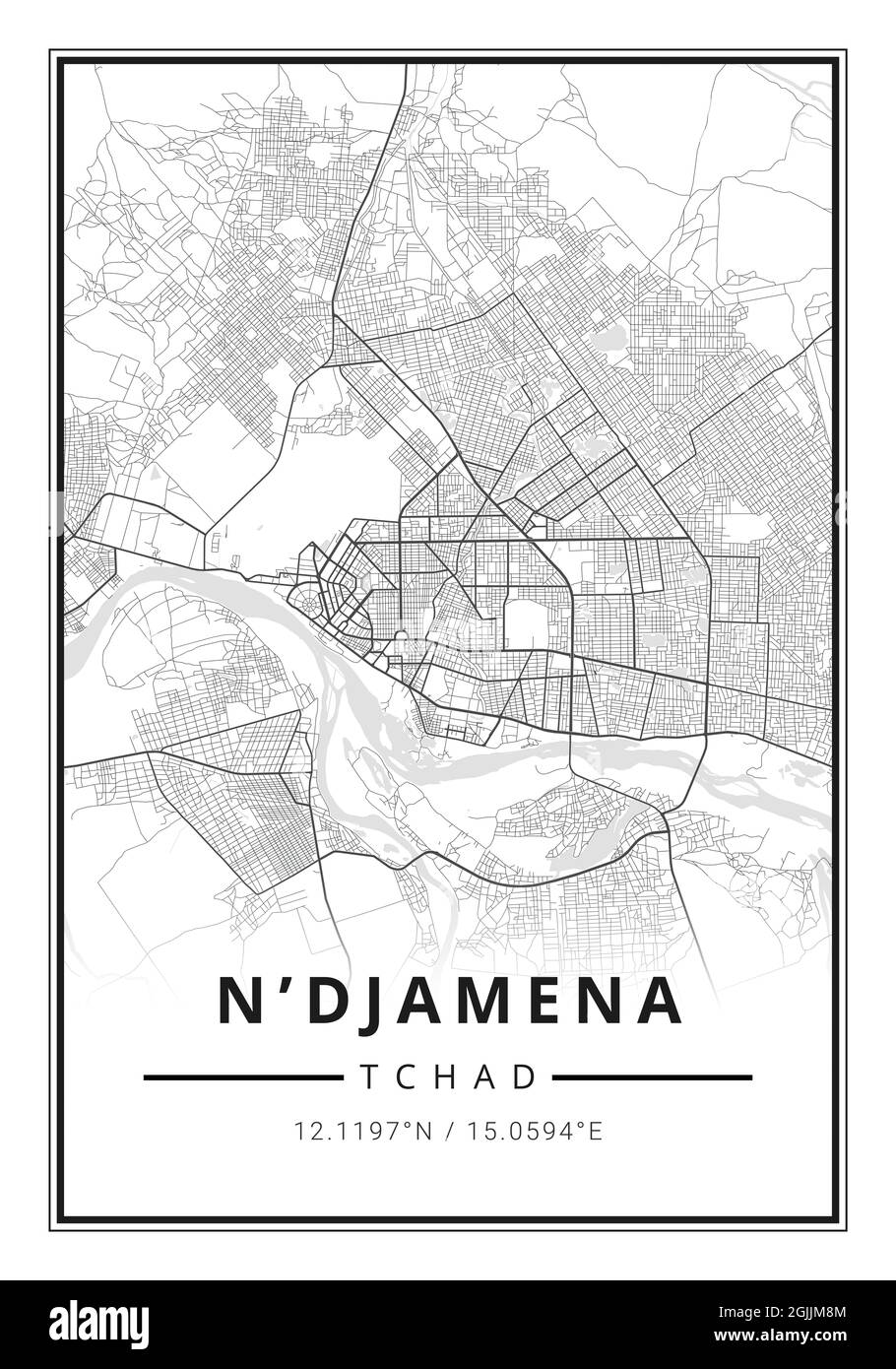 Street map art of N'djamena city in Tchad - Africa Stock Photo - Alamy