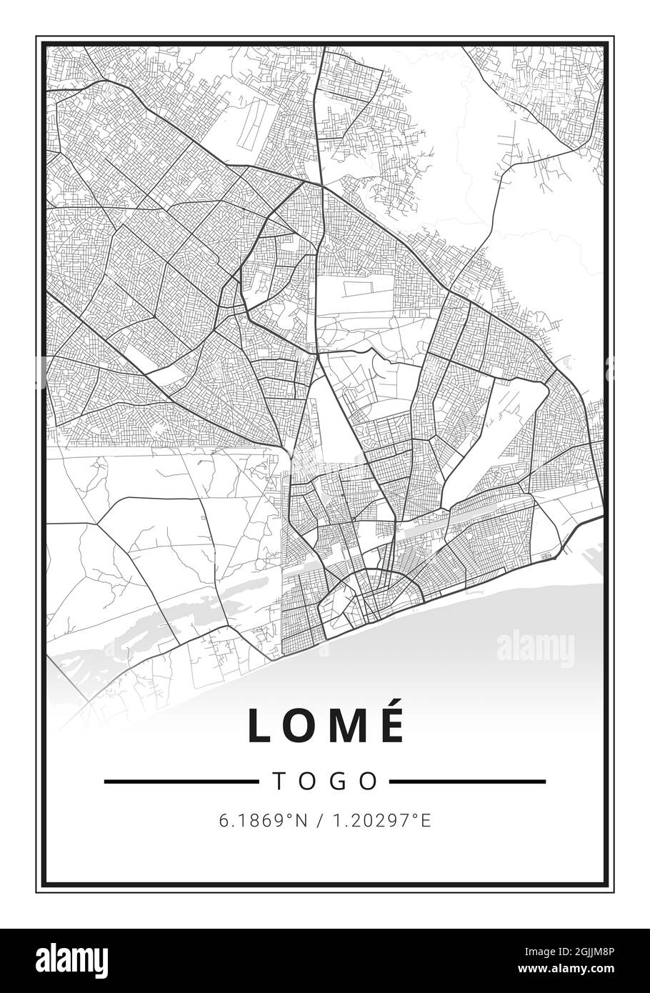 Street map art of Lomé city in Togo - Africa Stock Photo