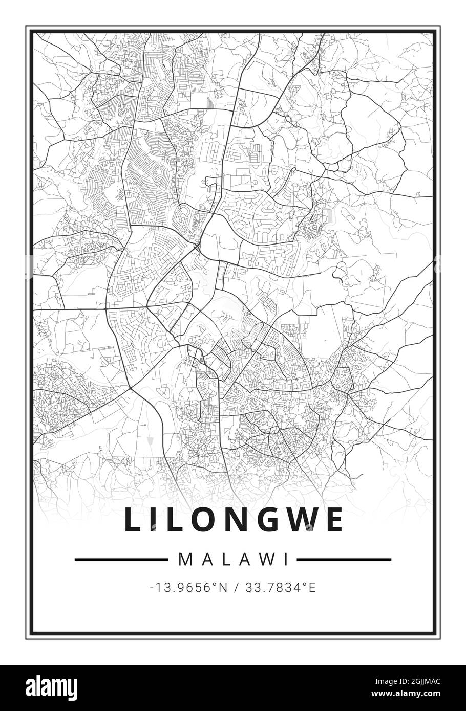 Street map art of Lilongwe city in Malawi - Africa Stock Photo