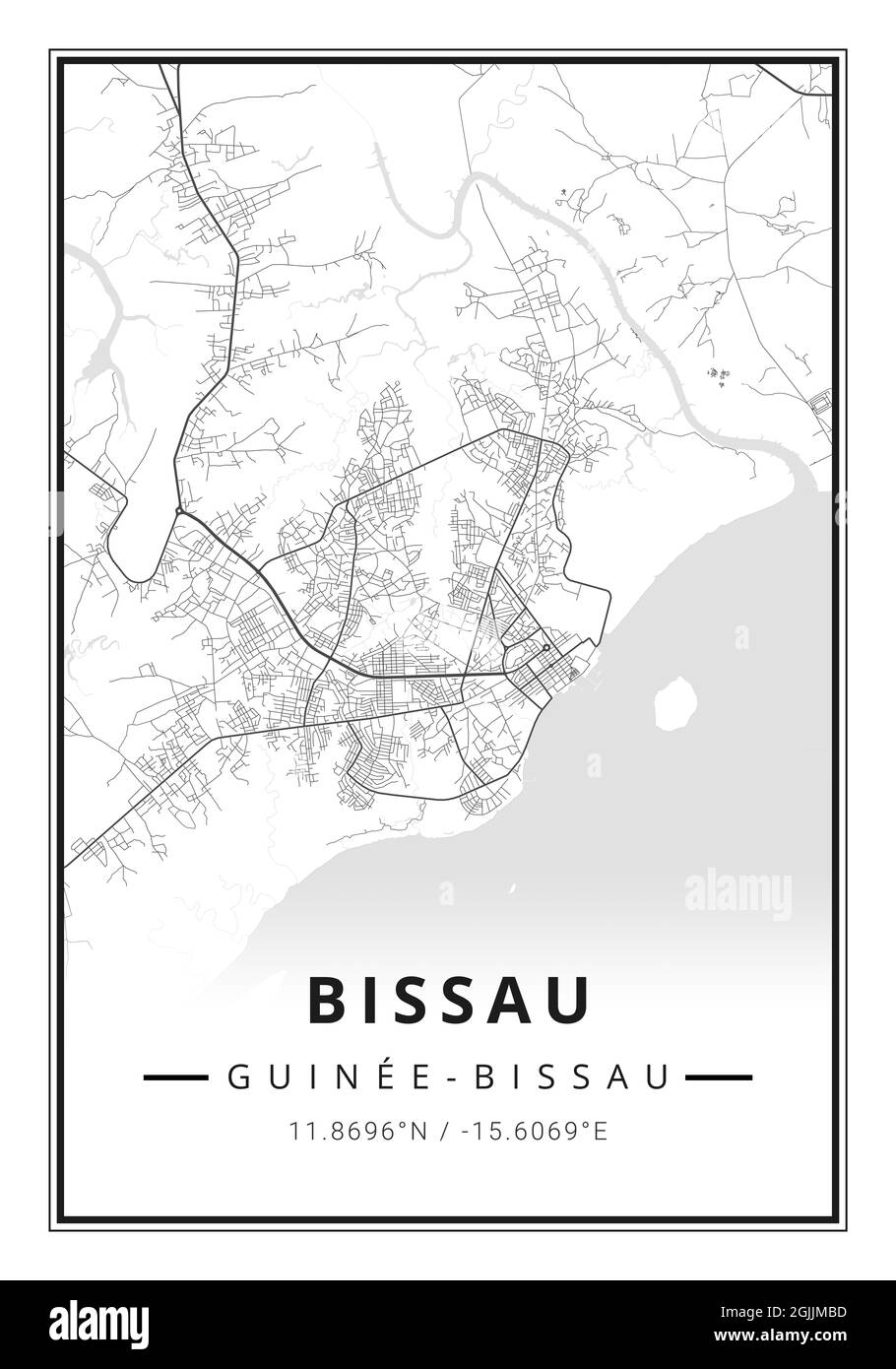 Street map art of Bissau city in Guinea Bissau - Africa Stock Photo