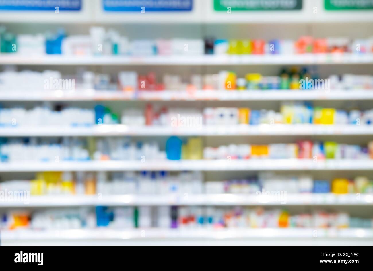 Blurred pharmacy background. Blurred drugs on shelves inside drugstore  Stock Photo - Alamy